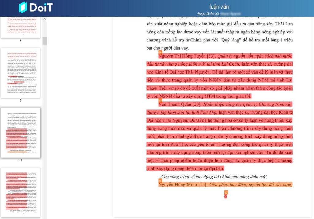 File kết quả tổng hợp quét đạo văn bằng phần mềm Doit